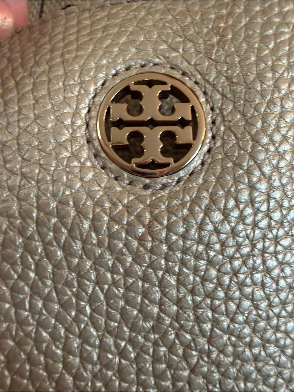 Tory Burch Metallic Champagne Gold Pebbled Leather Large Tote